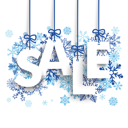 Text Sale with blue snowflakes on the white background.  のイラスト素材