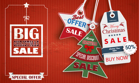 Vintage background with price stickers for christmas sale.  のイラスト素材