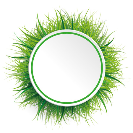 Circle label with green grass on the white. vector file.のイラスト素材