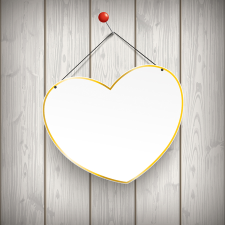 Golden heart and pin on the wooden background. Eps 10 vector file.のイラスト素材