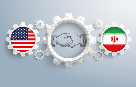 USA and iranian flag with handdrawn handshake on the gray background. Eps 10 vector file.のイラスト素材