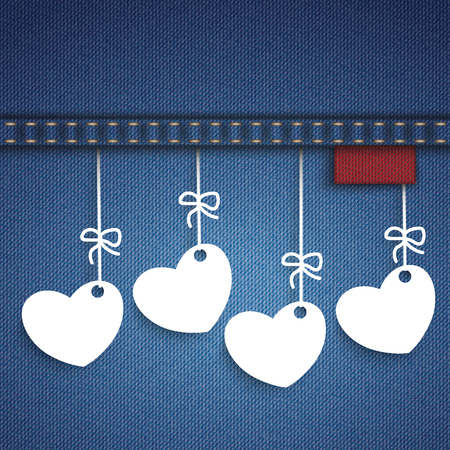 Blue jeans with 4 hanging hearts. Eps 10 vector file.のイラスト素材