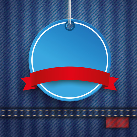 Blue jeans fabric with circle price sticker. vector file.のイラスト素材