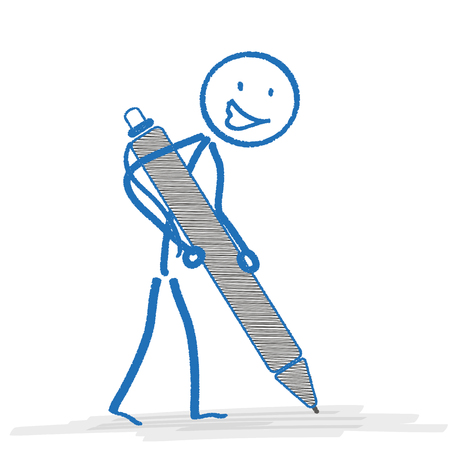 Blue stickman with ballpen on the white. Eps 10 vector file.のイラスト素材