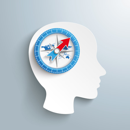 Human head with compass on the gray background. Eps 10 vector file.のイラスト素材