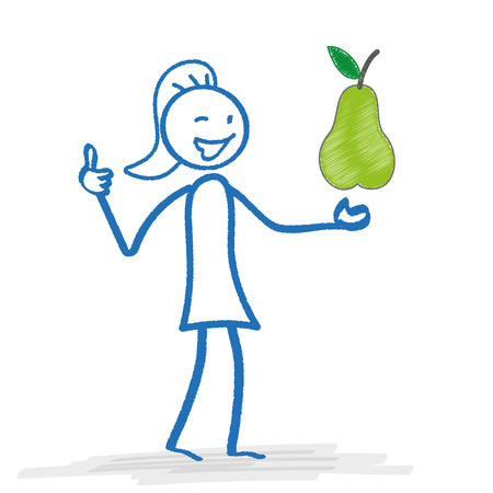 Stickwoman with pear on the white background. Eps 10 vector file.のイラスト素材