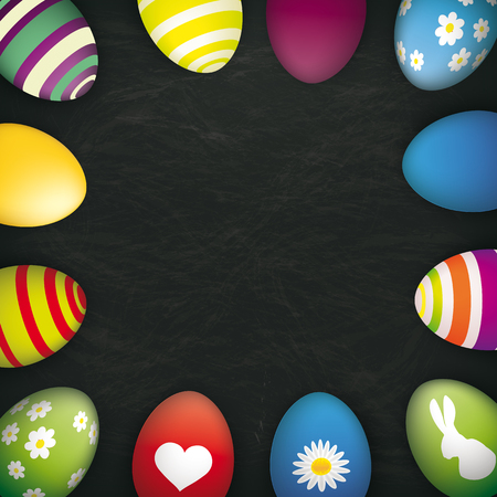 Blackboard with colored easter eggs. Eps 10 vector file.のイラスト素材