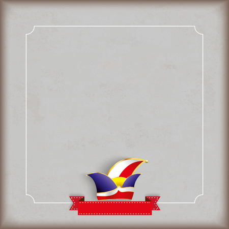 Vintage cover with jesters cap, white emblem and ribbon. Eps 10 vector file.のイラスト素材