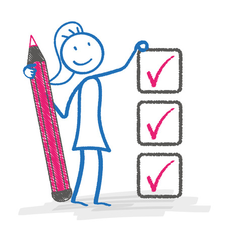 Stickwoman with pencil and checklist. Eps 10 vector file.のイラスト素材