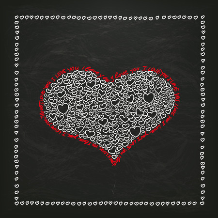 Blackboard with white hearts and text I Love You. Eps 10 vector file.のイラスト素材