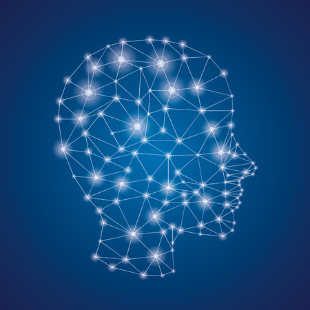 Low poly human head with lights on the blue background. Eps 10 vector file.のイラスト素材