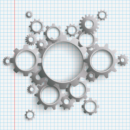 Gear wheels on the checked paper background. Eps 10 vector file.のイラスト素材