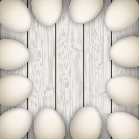 Eggs on the wooden background. Eps 10 vector file.のイラスト素材