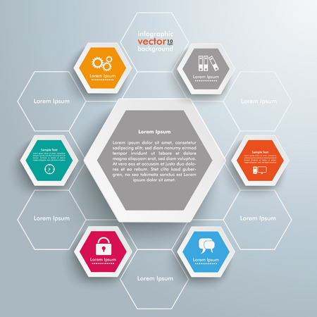 Infographic design with hexagons on the gray background.のイラスト素材