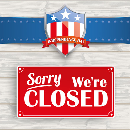 Independence day protection shield with sign on the wooden background.のイラスト素材