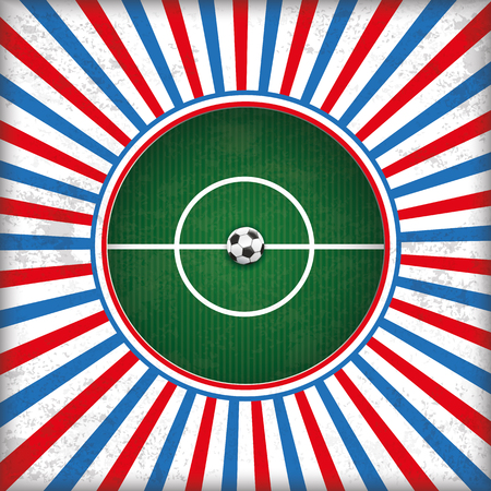 Vintage red and blue colored background with green playground and football. vector file.のイラスト素材
