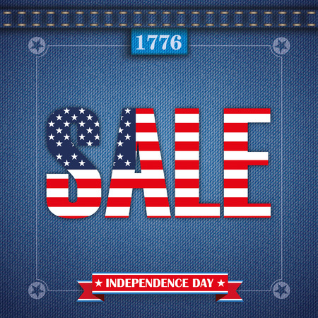 Blue jeans fabric with text Sale for Independence Day. 10 vector file.のイラスト素材
