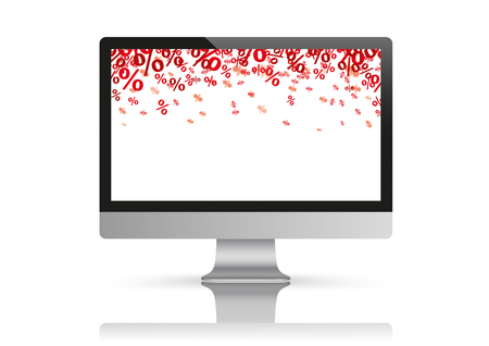 Personal computer monitor with red percents on the white background.  10 vector file.のイラスト素材