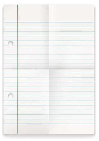 Lined and folded school paper on the white. 10 vector file.のイラスト素材