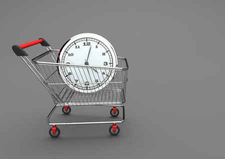 Watch in a shopping cart on the gray background. 3d illustration.