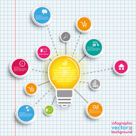 Infographic design with bulb, network and circles on the checked paper background. vector file.のイラスト素材