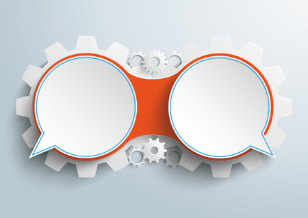 Infographic design with 2 speech bubbles and gears on the gray background. vector file.のイラスト素材