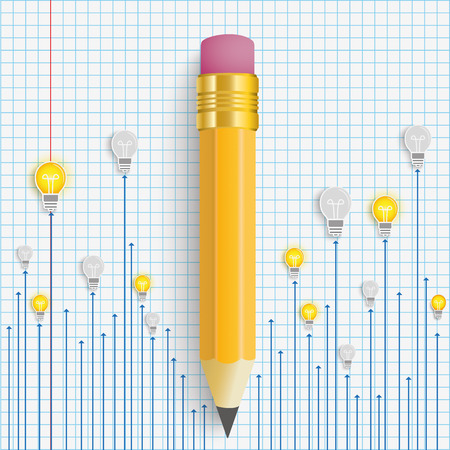 Bulbs with pencil on the checked paper. vector file.のイラスト素材