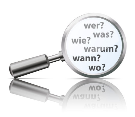 German questions Wer, Wie, Was, Wo Warum, Wann, translate Who, How, What, Where, Why, When. vector file.