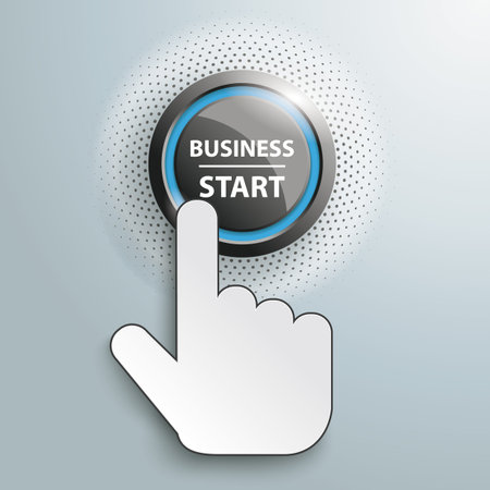 Hand cursor and button with text Business Start. Eps 10 vector file.