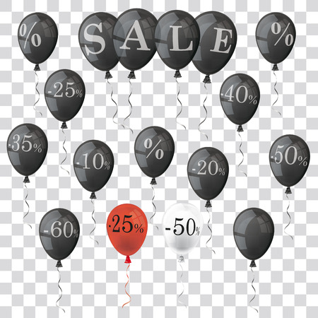 Colored and transparent balloons with numbers and percents. Eps 10 vector file.のイラスト素材