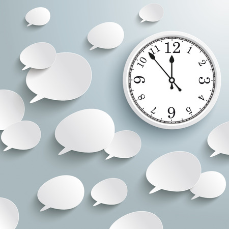 White speech bubbles with a clock on the gray background. Eps 10 vector file.のイラスト素材