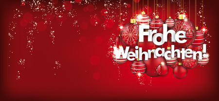 Red christmas card with hanging red baubles, clock and date 2017. Eps 10 vector file.のイラスト素材