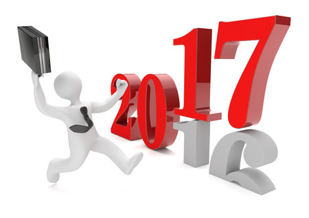 Running and lucky businessman with year number 2017. 3d illustration.
