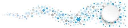 Snowflakes, emblem and stars on the white backgroundのイラスト素材