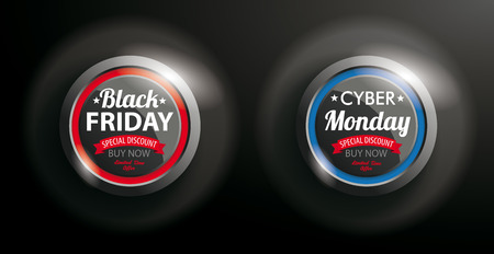 Black Friday and Cyber Monday button on the dark background.のイラスト素材