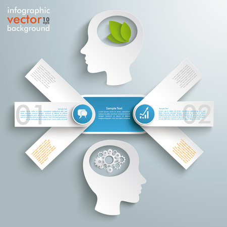 Infographic design with heads, arrows and banners on the gray background.のイラスト素材