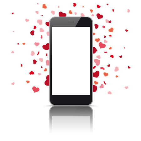 Black smartphone with hearts on the white background. Eps 10 vector file.のイラスト素材
