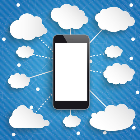 Infographic design with smartphone and clouds on the blue background. Eps 10 vector file.のイラスト素材