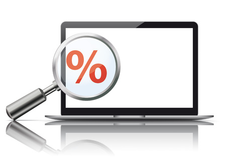 Notebook mockup with loupe and red percent on the white background. Eps 10 vector file.のイラスト素材