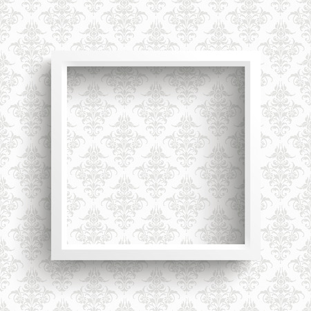 White frame on the wallpaper with ornaments background. Eps 10 vector file.のイラスト素材