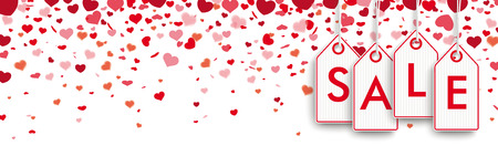 Colored confetti hearts white header with price stickers. Eps 10 vector file.のイラスト素材