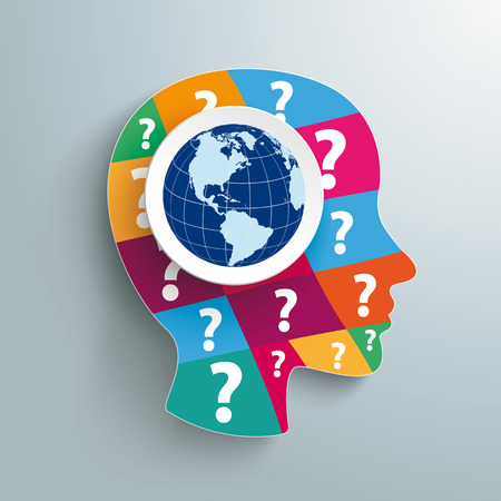 Infographic design with human head, globe and question marks. Eps 10 vector file.のイラスト素材