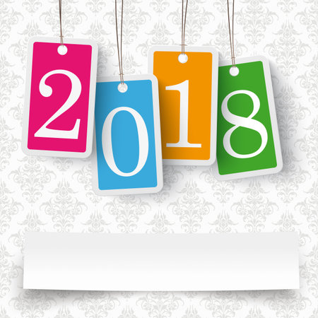 Price stickers with date 2018 and white paper banner. Eps 10 vector file.のイラスト素材