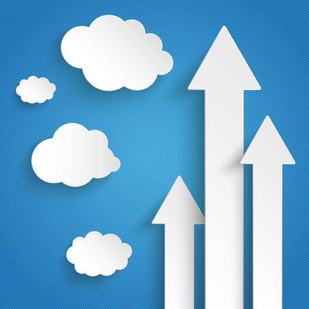 White arrows with clouds on the blue background. Eps 10 vector file.のイラスト素材