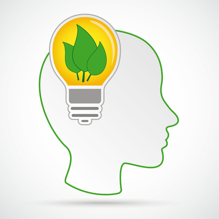 Infographic design with human head, bulb and green foliage on the gray background. Eps 10 vector file.のイラスト素材