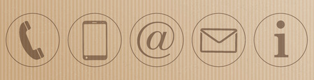 Brown and striped cardboard header with contact icons.のイラスト素材