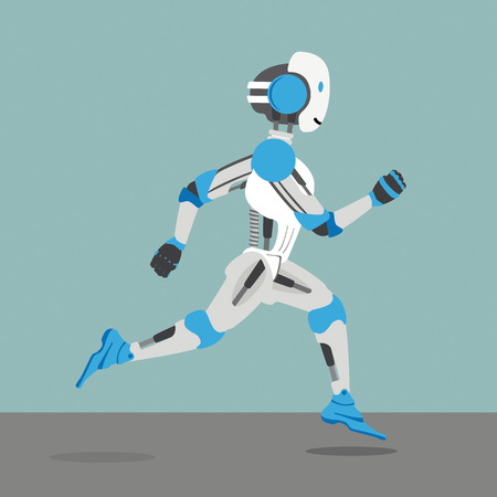 Running robot cartoon on the gray background. Eps 10 vector file.のイラスト素材