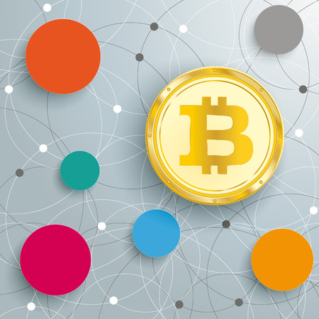 Infographic with circles and golden bitcoin on the white background. Eps 10 vector file.のイラスト素材
