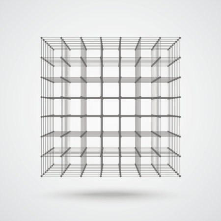 3d cube with connected dots. Eps 10 vector file.のイラスト素材