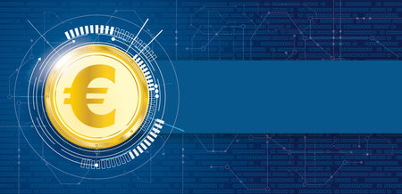 Golden Euro Coin With Electronic Schematicon And Banner On The